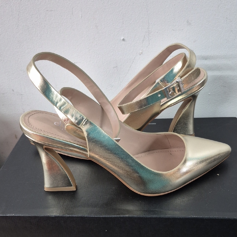 Polished Gold Slingback Heels